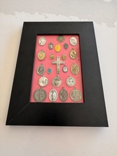Vintage Religious Medal Lot 23 Catholic Saints Cross Miraculous Medallion Displa picture