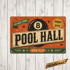 Billiards Club Vintage Tin Sign Game Room Pool Hall Metal Plaque picture
