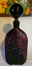 Gorgeous Vintage Stelvia Wayne Husted Purple Sunflower Decanter MCM Glass Bottle picture