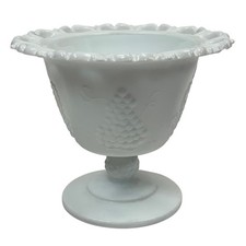 Indiana Glass Harvest Grape Footed Vase Planter Candy Dish White Glass 4.75