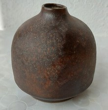 Signed art pottery stoneware oil lamp / candleholder or vase, ceramic, oval picture