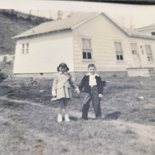 Smiling Boy Girl Holding Hands Affectionate Easter Sunday Best Vintage Photo picture