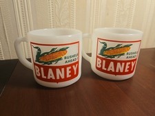 Vintage AH Federal Glass Milk Glass Blaney Corn Coffee Mugs Lot of 2 Advertising picture