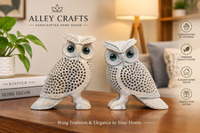 Soapstone Owl Couple Statues Set of 2, Handmade Owl Figurines for Home Décor,  picture
