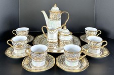 Asian Thai Benjarong Tea Set Opalescent Hand Painted 18k Gold Lotus Flowers picture