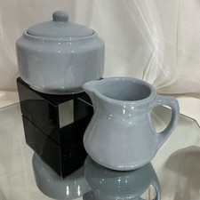 Buffalo China Blue Lune Covered Sugar Bowl & Creamer - 3pc Set picture