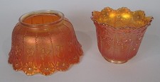Pr. Rare Vintage Northwood Daisy Chain Marigold Carnival Glass Gas & Elec shades picture