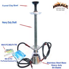 Inhale 32'' Heavy duty 2-hose Hookah w Funnel clay bowl mouth tips Aluminum foil picture