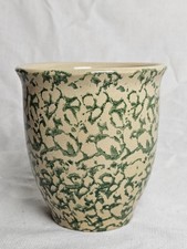 Vintage RRP Co Roseville Ohio Green Spongeware 1 QT Kitchen Crock Pottery USA picture