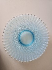 Fenton Diamond Lace Blue Opalescent Hobnail Crimped Bowl Rare Excellent picture