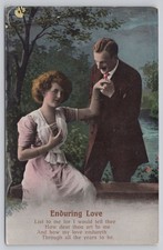 Enduring Love Moonlit Kissing Hand Romantic Poem Vintage Postcard Austria picture