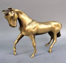 Brass Carved Horse Statue Sculpture Feng Shui Figurine Decor picture