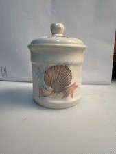Vintage VB Athena Seashell Ceramic Canister Jar w/ Lid Coastal Beach Decor Made  picture