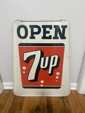 vintage original 7up sign 7 Up Open Sign Nos Dated 1965 Double Sided See Pics picture