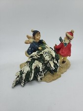 Vintage 90s Mervyn’s VILLAGE SQUARE Christmas Figurine (Children Pulling Tree) picture