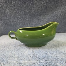 Vintage green Ceramic Gravy Boat Mid Century Unmarked Pottery Sauce Server picture