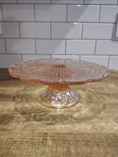 Pink Depression Glass Pedestal Cake Stand 9