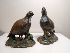 VTG 1970s Quail Bird Pair Ceramic Figurine Green Base - Holland picture