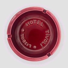 Vintage Hotel Tivoli Lisboa Burgundy Ceramic Ashtray 5