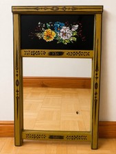 1956 Mid-Century Folk Art Reverse Painted Glass Tinsel Mirror Floral 15x9 picture