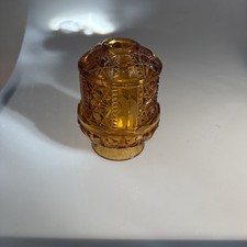Fairy Lamp Indiana Glass Amber Stars & Bars Large Candle Holder Vintage Mint picture