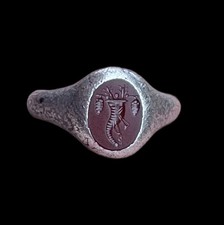 SUPERB HEAVY ANCIENT ROMAN SILVER INTAGLIO RING  CORNUCOPIA - 2nd Century AD picture
