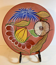 Vintage Tonalá Style Lg Pottery Charger w/ Exuberant Floral Painting c. 1940-50s picture