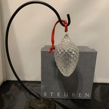 Vintage STEUBEN Clear Glass Pinecone Christmas Ornament, Original Box *NO POUCH* picture