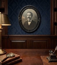 Antique Victorian Crayon Enlargement Portrait – Gilded  Black Oval Frame picture