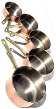 Vintage French Copper Pan Set of 5 Stainless Steel Lining Bronze Handles 8.6lbs picture