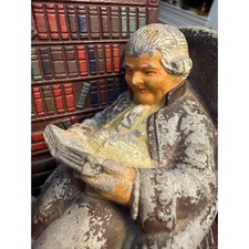 Antique Cast Iron Father Knickerbocker Library Decor 1920's Pair picture