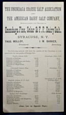 Onondaga American Dairy Salt Assoc. Price List & Advertising Card July 18, 1876 picture