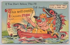 Vintage Curt Teich Comic Fishing Postcard 'I Caught a Fish' C-714 picture