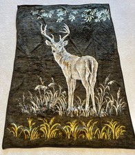 Vtg Biederlack West Germany Deer Blanket BBuck Reversible Velour Throw RN59 picture