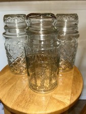3 VTG 1984 & 1981 Planters Peanut Glass Jar w/lid Canister Mr. Peanut & Diamond picture