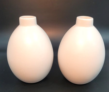 Handmade Ceramic Bud Vases White Sleek Modern Egg Shaped Set of 2 picture