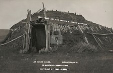 An Indian lodge Elbowoods ND Ft. Berthold Reservation 1911 RPPC Postcard COPY picture