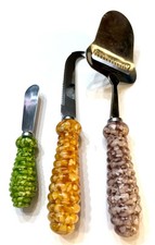 Vintage MCM Cheese Serving Knife Set With “Corn Vomit Jelly” Lucite Handles picture