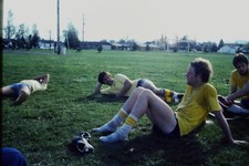1970s Unknown Film 35mm Slide Young Men Athletic Shorts Socks Grass Field picture