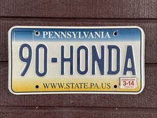 Pennsylvania 90-HONDA 2014 vanity license plate car tag picture