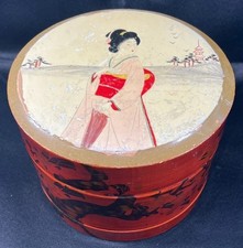 VTG ATQ Japanese Brown Red Lacquer Collar Box -Inside button cuff holder 5x6.75” picture