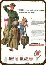 1945 WWII SOLDIER Texaco Service Station Dad DECORATIVE REPLICA METAL SIGN picture