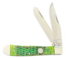 Boker TS 2.0 Trapper Pocket Knife, Burnt Lime Green Bone Scales, 3.12