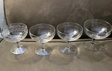 Qty 4 Fostoria Elegant Cloverleaf Etched Champagne Wine Martini Glasses Vintage picture