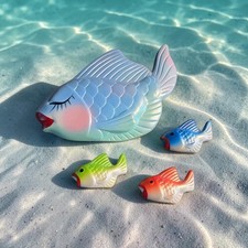 4 Vtg Miller Studios Chalkware Anthropomorphic Fish Bathroom Wall Decor 60s MCM  picture