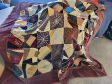 ANTIQUE RARE SPIDER WEB CRAZY QUILT Bedspread Coverlet Quilt As Found  68×80inch picture