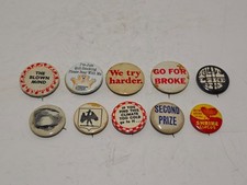 Vintage Lot of 10 Buttons Pins Advertising Humorous Novelty 1.5
