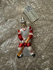 Margaret Cobane Studio Hockey Player Red White Glass Blown Christmas Ornament picture