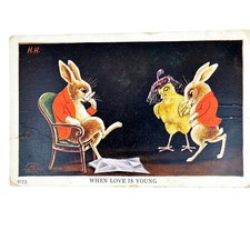 1900's Antique Post card Artist HH Herman Hanke Fantasy Dressed Rabbits picture