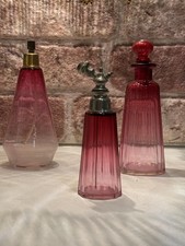 Vintage small cut glass cranberry faded tapered perfume bottle. picture